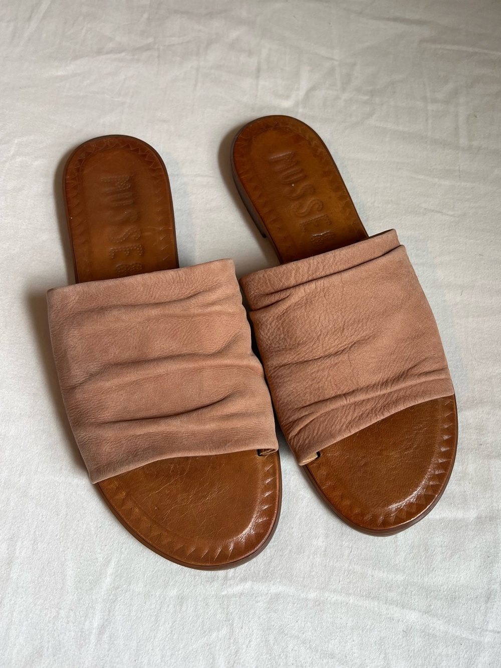 Natural Leather Slide Sandals